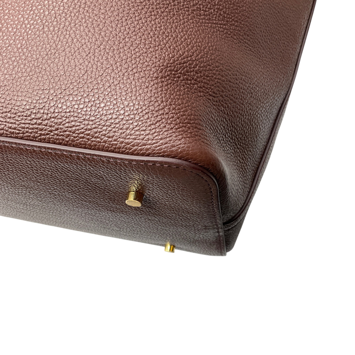 Elleme Brown Grained Leather Shoulder Bag with Brushed Gold Hardware