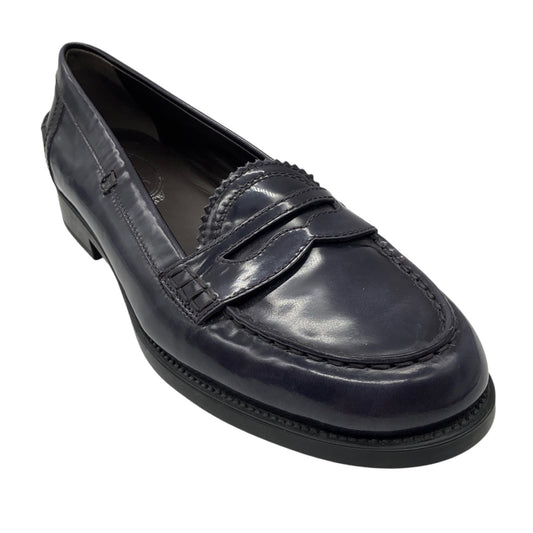 Tod's Navy Blue Shiny Leather Loafers / Flats