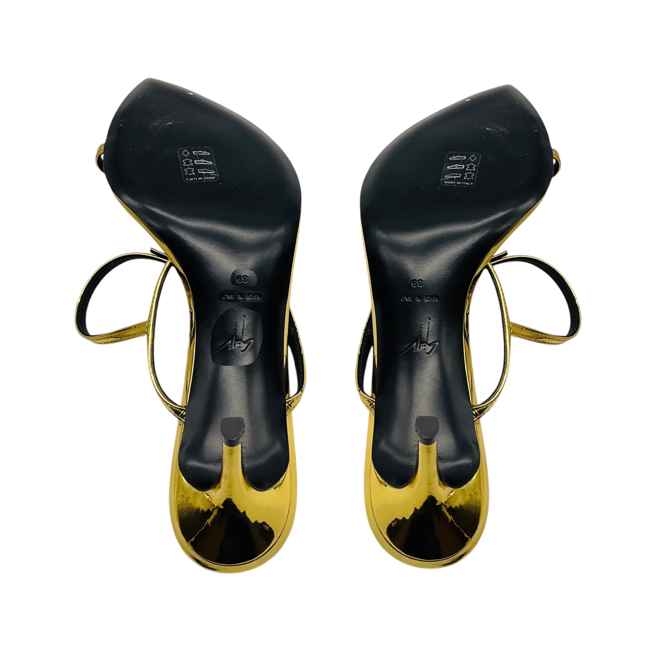 Giuseppe Zanotti Gold Metallic Leather Toe Ring High Heel Sandals
