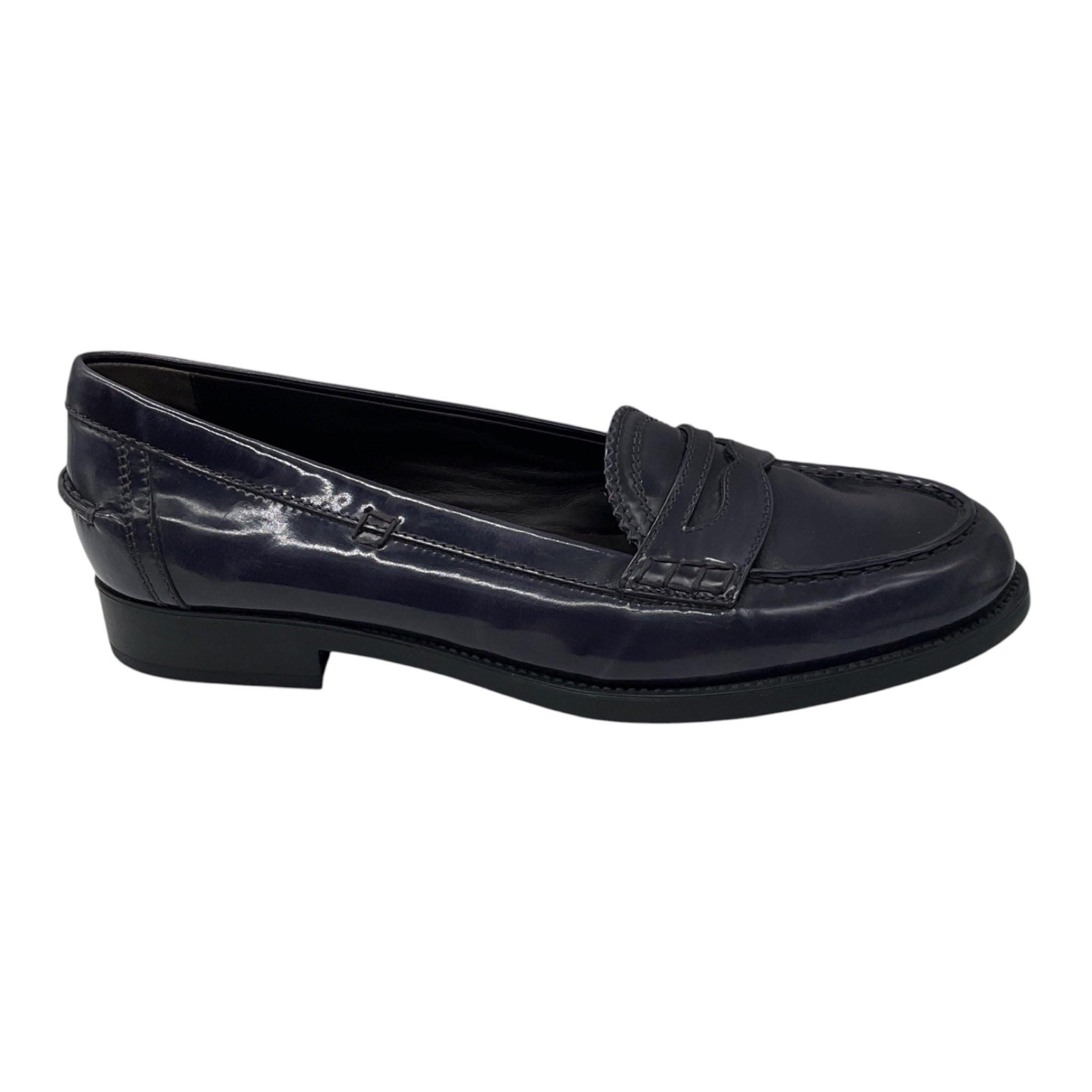Tod's Navy Blue Shiny Leather Loafers / Flats
