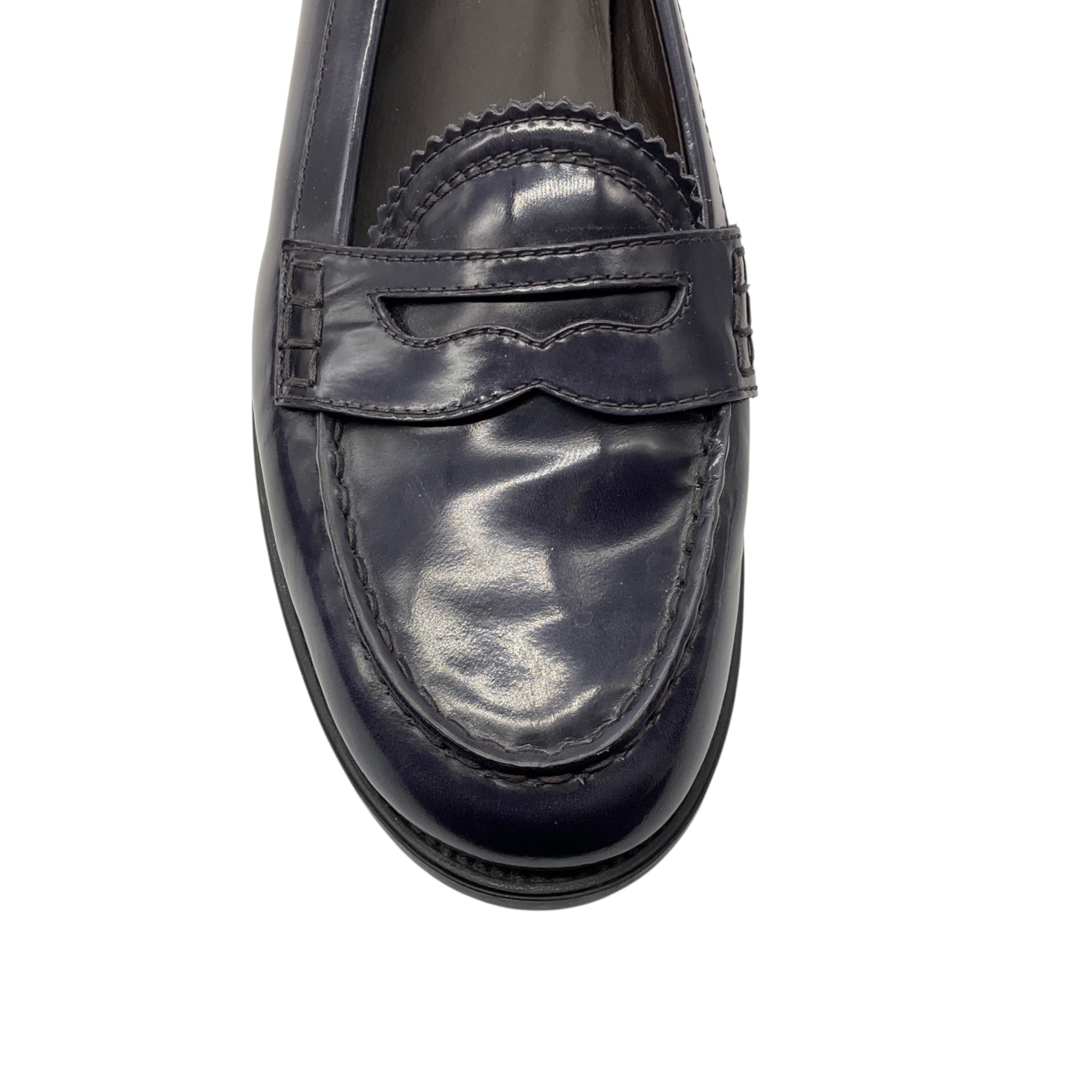 Tod's Navy Blue Shiny Leather Loafers / Flats