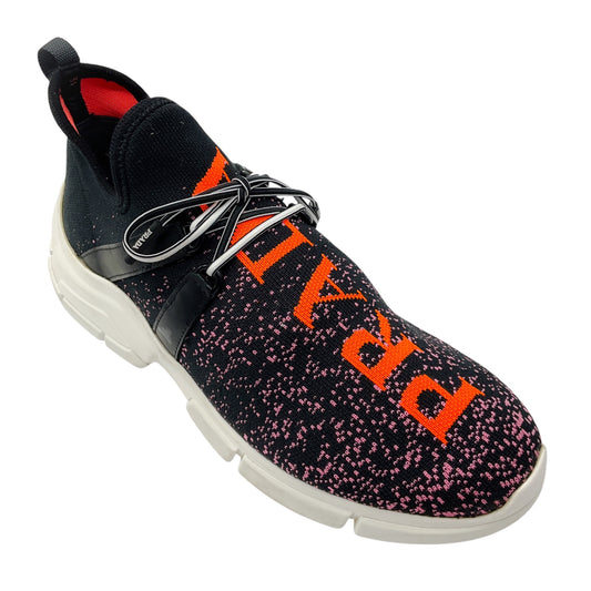 Prada Black / Pink / Orange Dégradé Logo Knit Low Top Sneakers