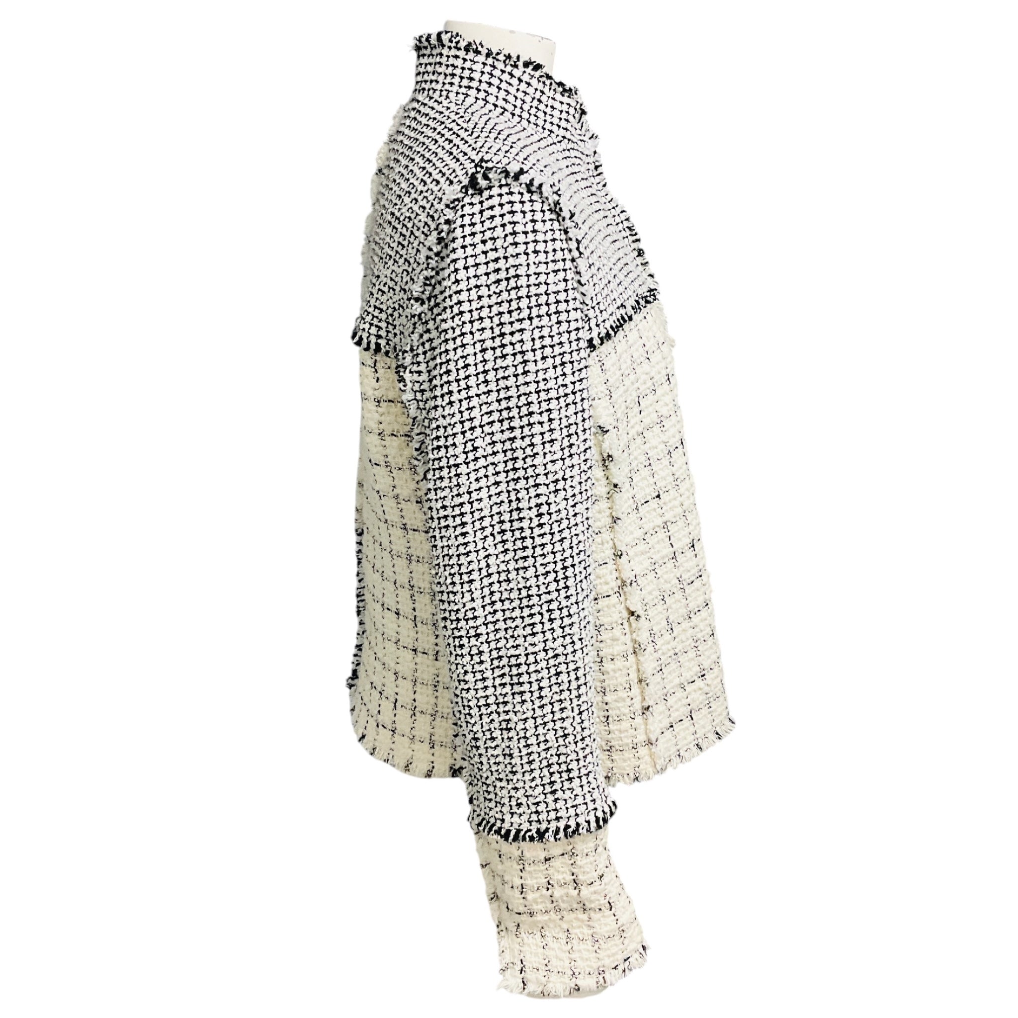 Akris Punto Ivory / Black / White Fringed Tweed Jacket