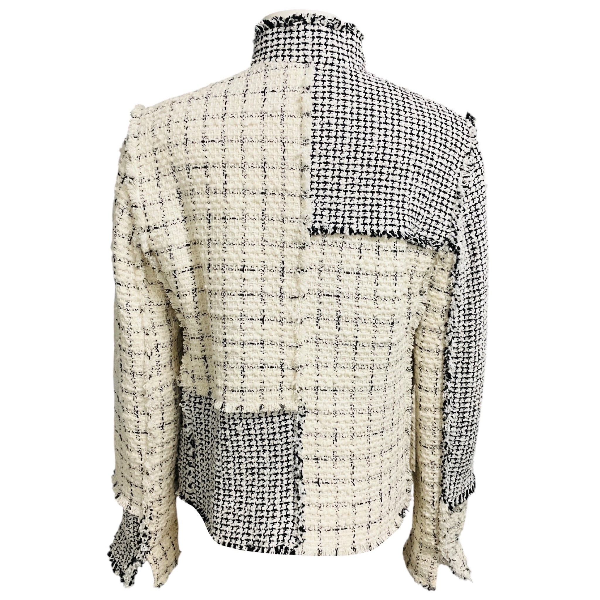 Akris Punto Ivory / Black / White Fringed Tweed Jacket