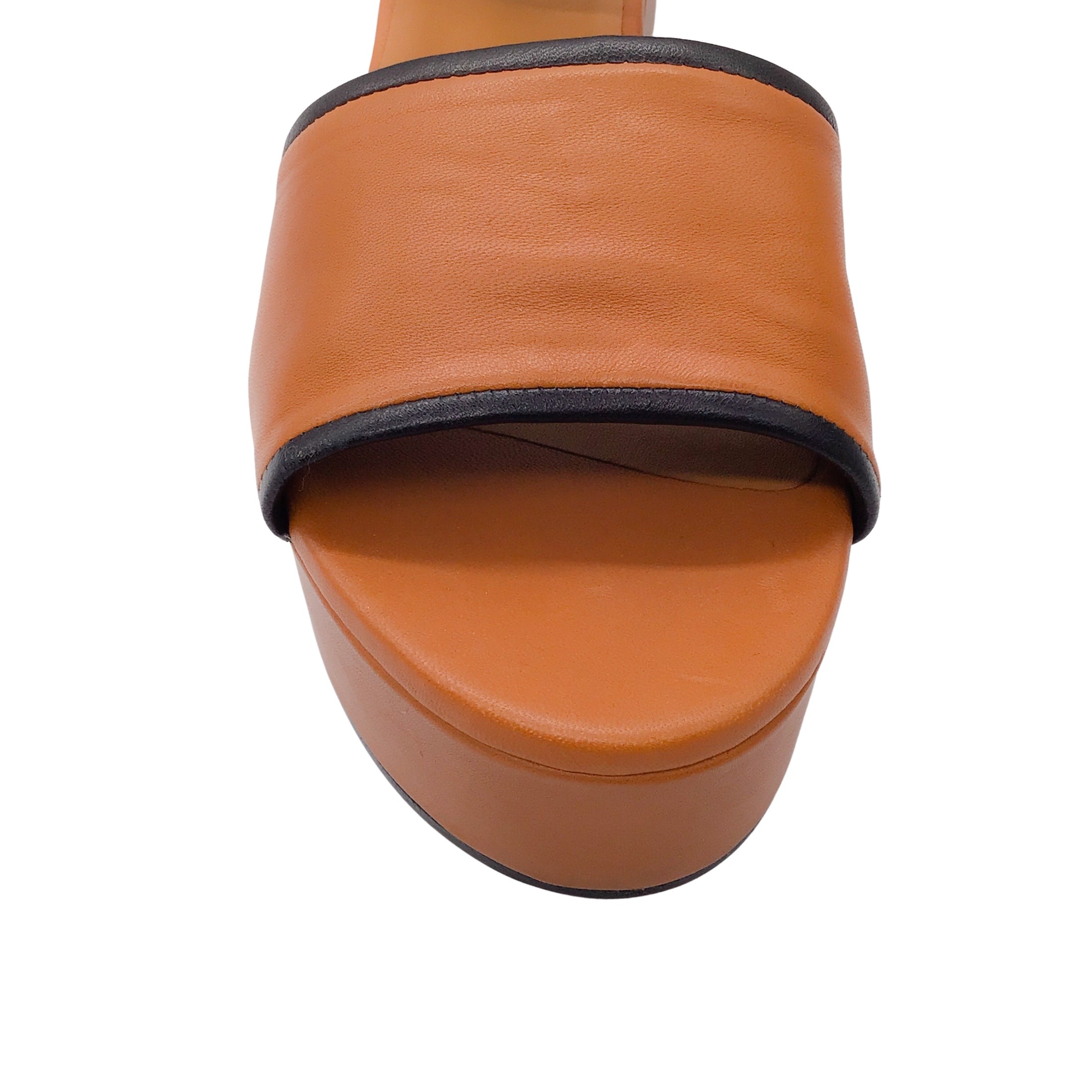 Robert Clergerie Light Brown / Black Trim Platform Leather Sandals