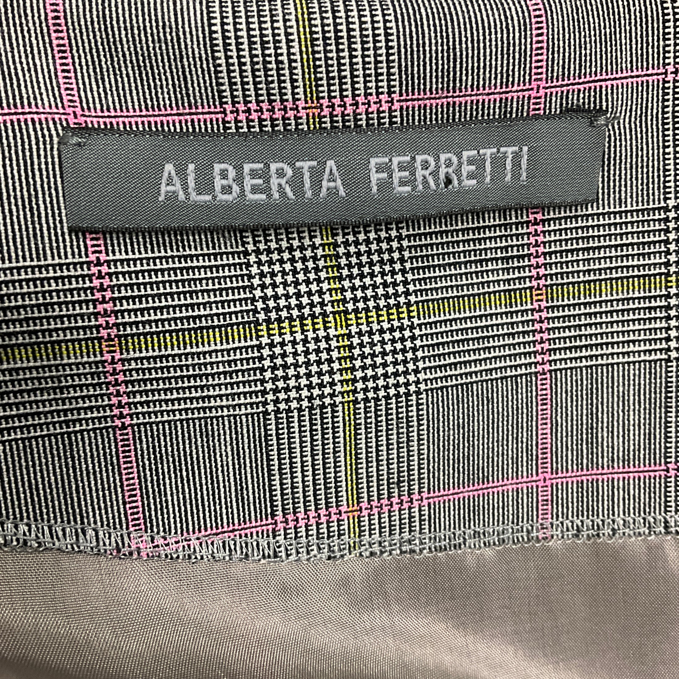 Alberta Ferretti Black / White / Pink Multi Puff Sleeved Midi Dress