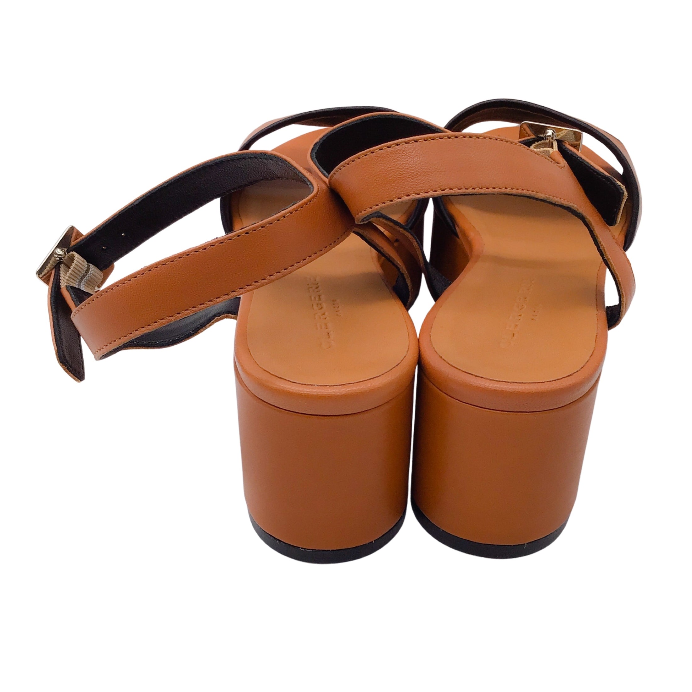 Robert Clergerie Light Brown / Black Trim Platform Leather Sandals