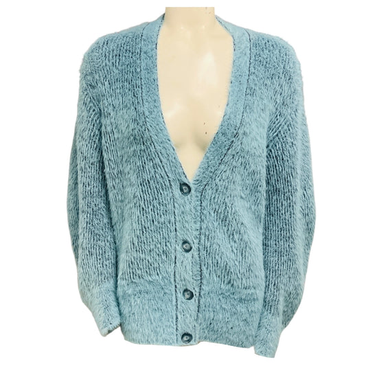 Stella McCartney Turquoise Fuzzy Wool Knit Cardigan Sweater