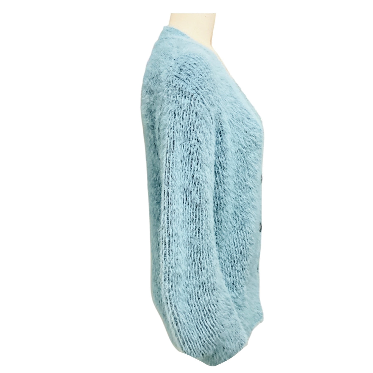 Stella McCartney Turquoise Fuzzy Wool Knit Cardigan Sweater