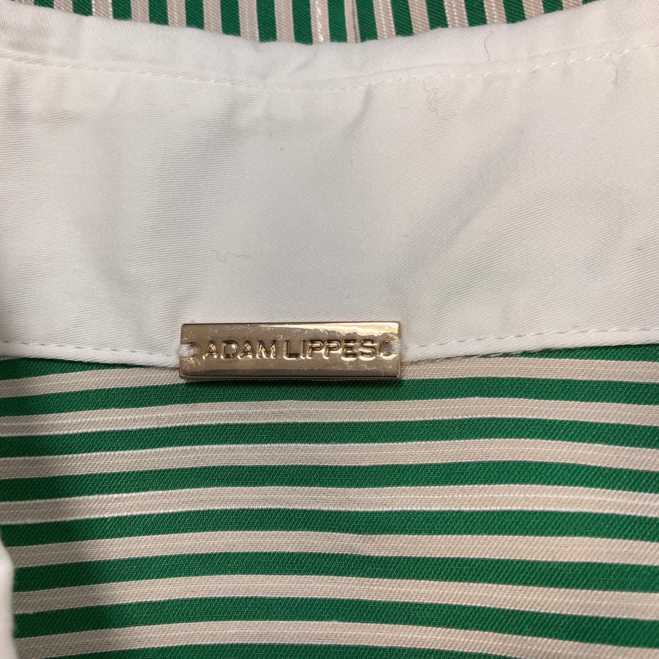 Adam Lippes Green / White Striped Short Sleeved Button Front Blouse