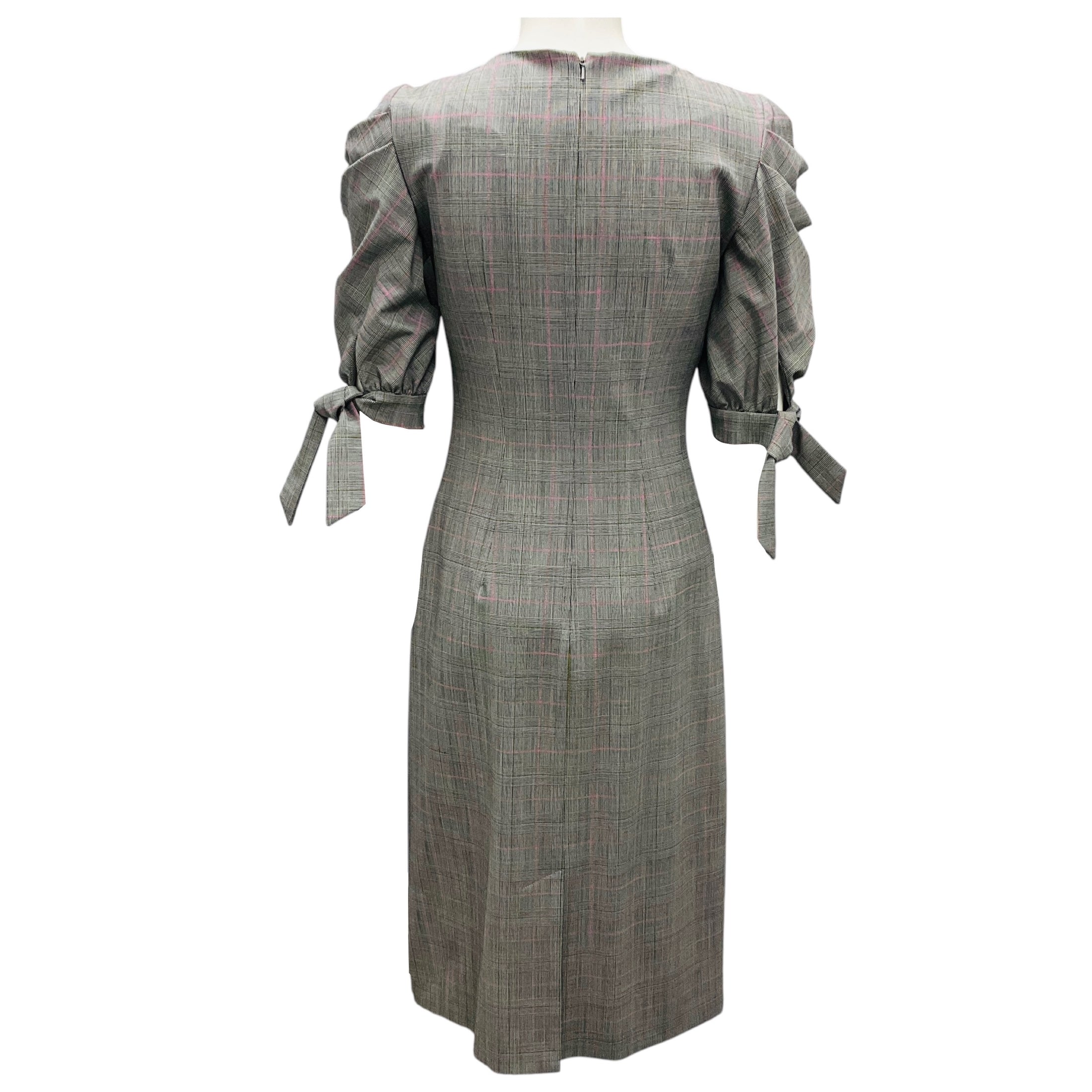 Alberta Ferretti Black / White / Pink Multi Puff Sleeved Midi Dress