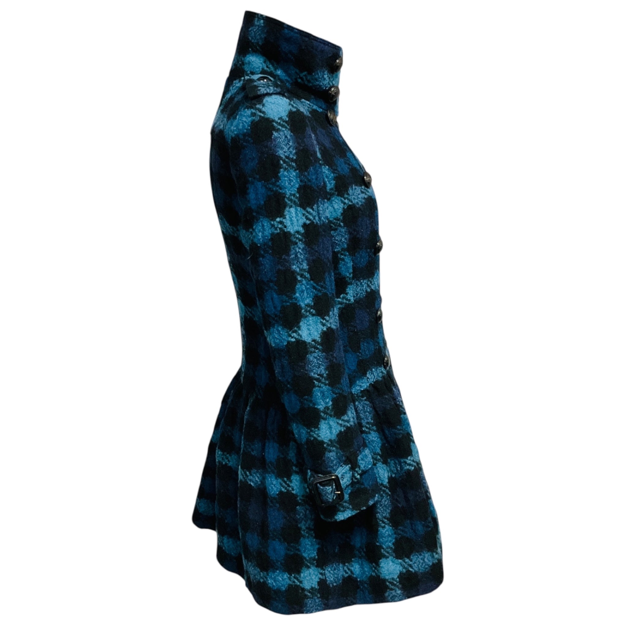 Burberry Navy Blue / Light Blue Double Breasted Plaid Wool Coat