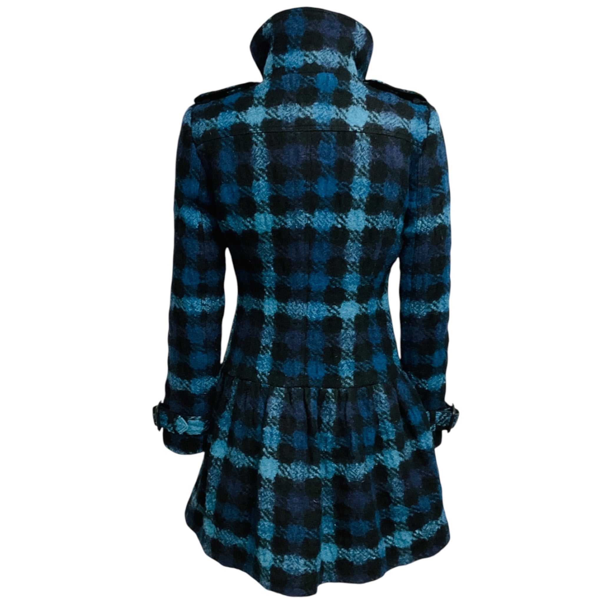 Burberry Navy Blue / Light Blue Double Breasted Plaid Wool Coat