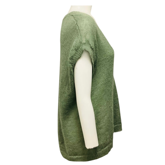 Dries Van Noten Green Short Sleeved V-Neck Mohair Wool Knit Sweater