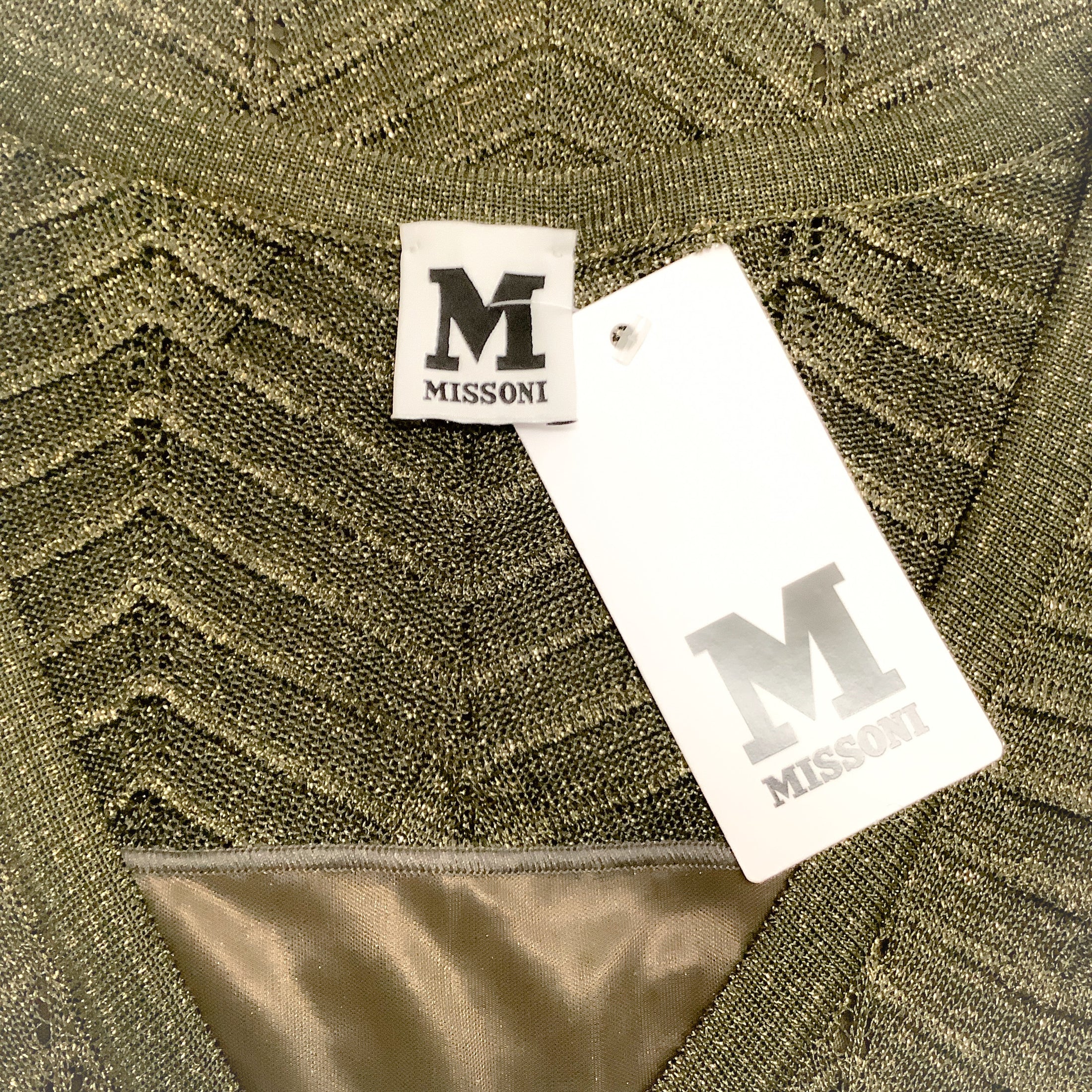 M Missoni Green Metallic Chevron Sleeveless Dress with Slip