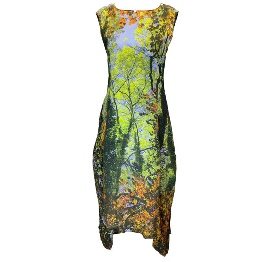 HIGH Blue / Green Multi Tree Print Asymmetric Hem Midi Dress