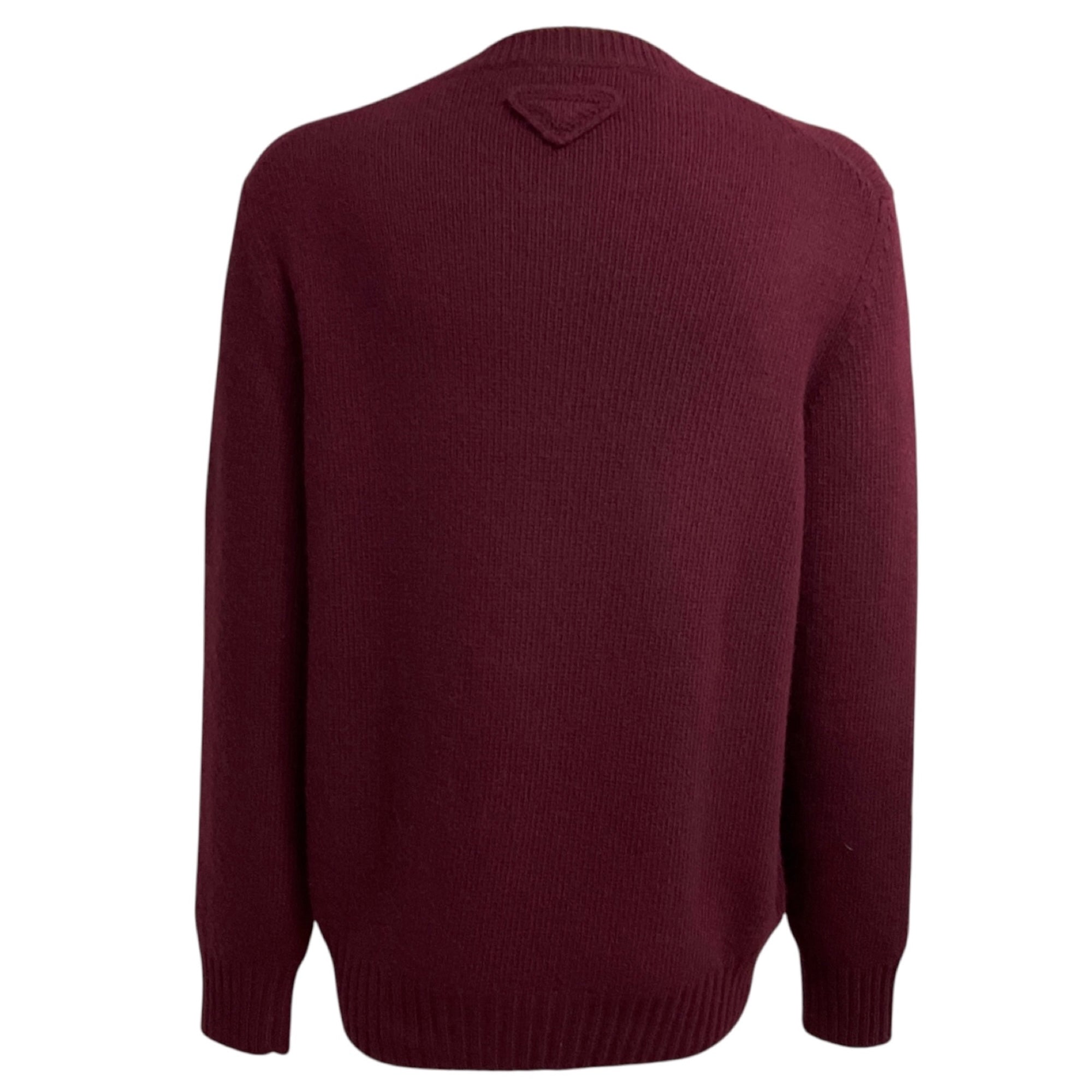 Prada Burgundy Triangle Logo Wool and Cashmere Knit Sweater