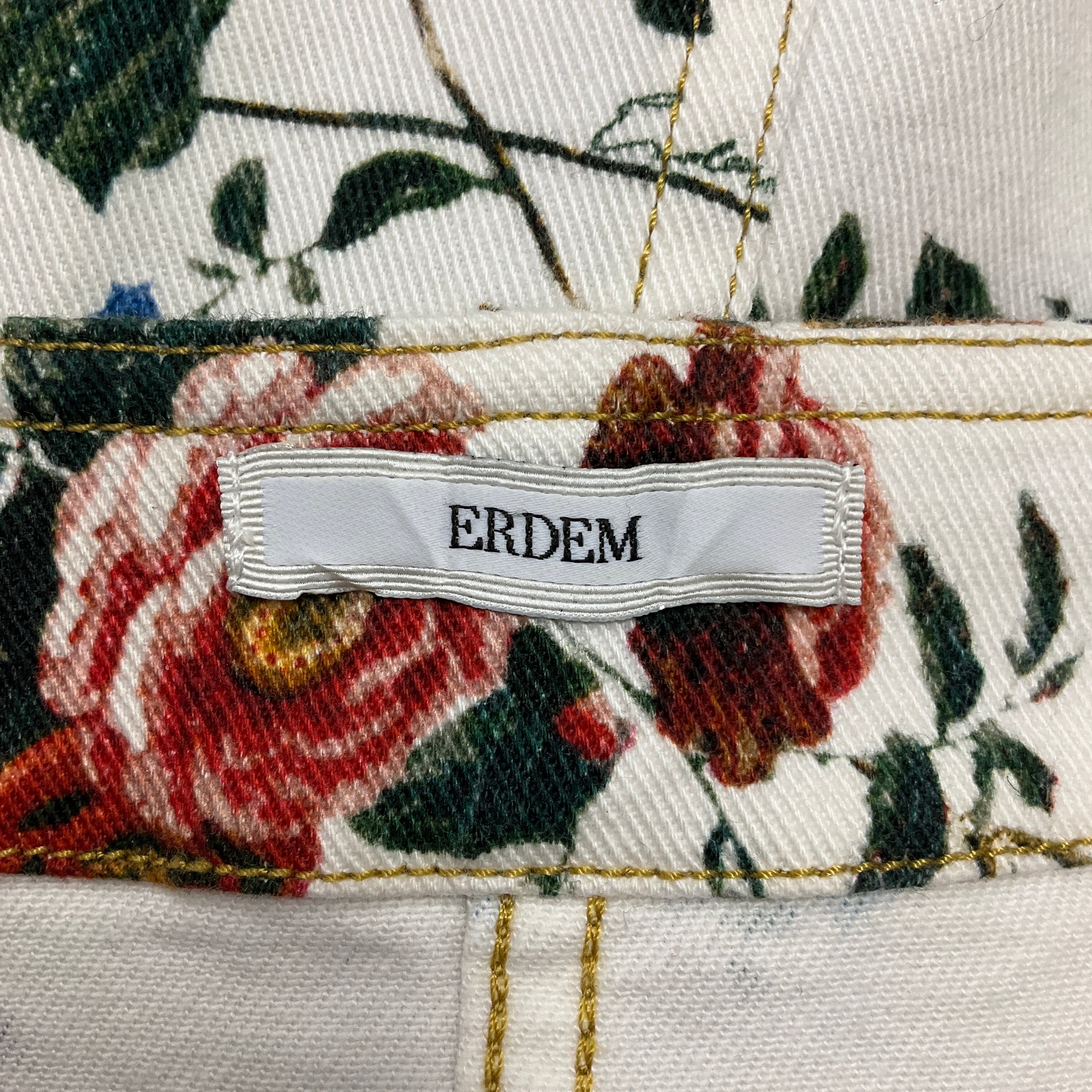 Erdem White Multi Floral Printed Short Sleeved Denim Midi Hannah Dress