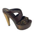 Load image into Gallery viewer, Fendi Brown FF Monogram Wood Platform Sandals
