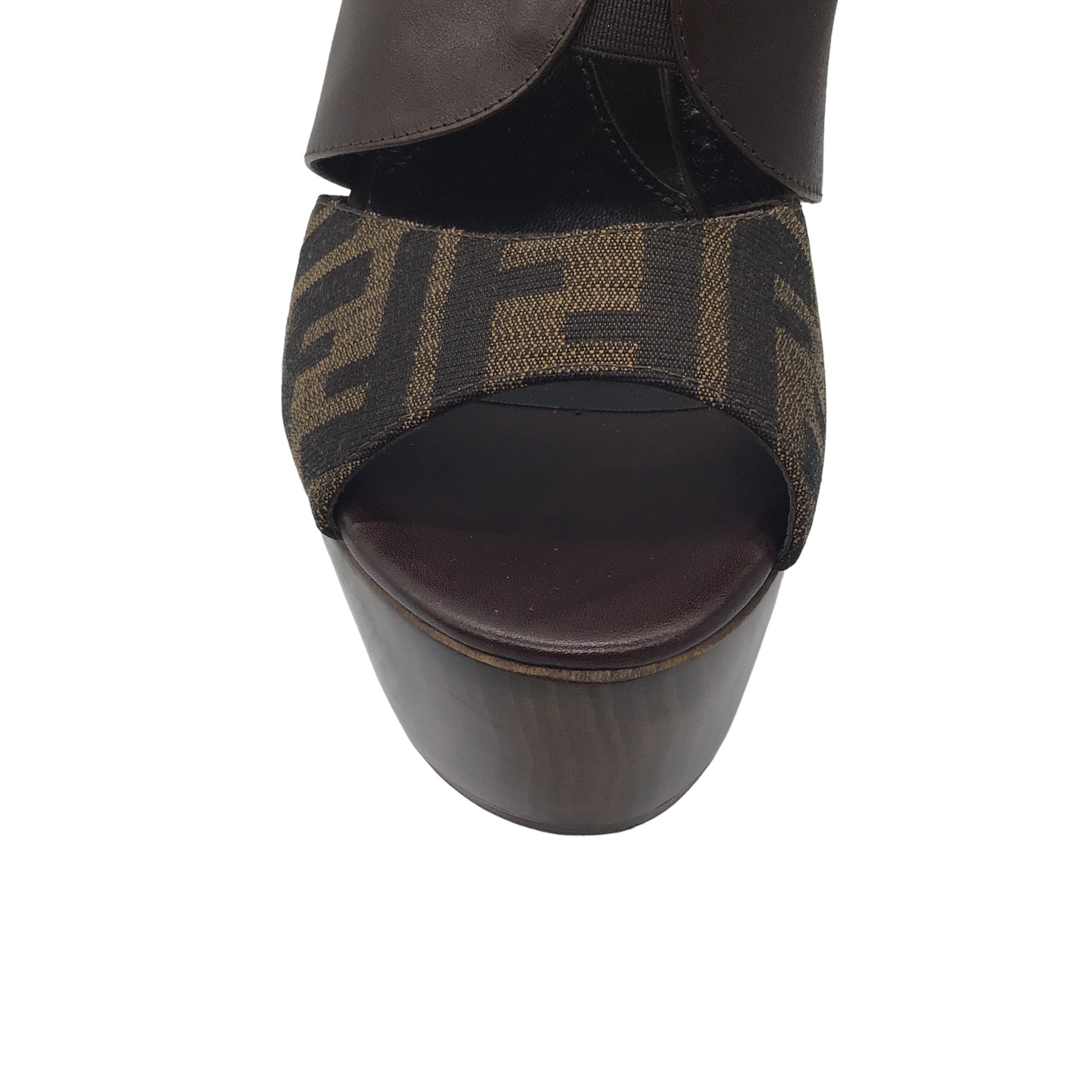 Fendi Brown FF Monogram Wood Platform Sandals