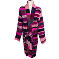 Load image into Gallery viewer, The Elder Statesman Magenta / Pink Multi Striped Cashmere Knit Long Cardigan Sweater with Belt
