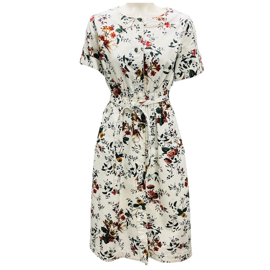 Erdem White Multi Floral Printed Short Sleeved Denim Midi Hannah Dress