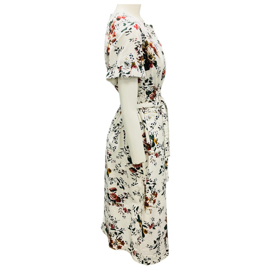 Erdem White Multi Floral Printed Short Sleeved Denim Midi Hannah Dress