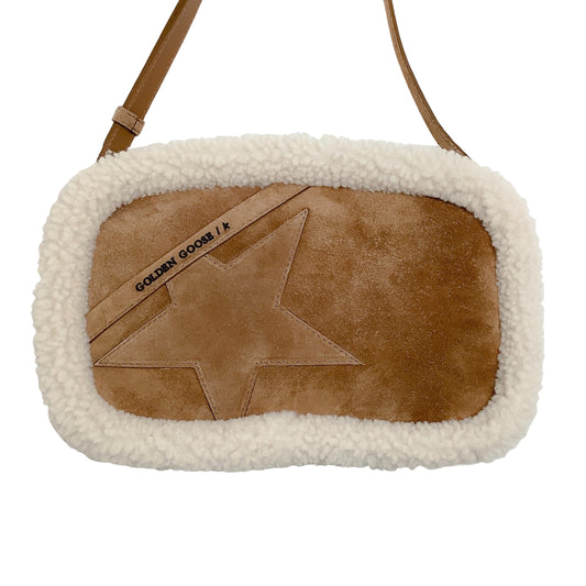 Golden Goose Deluxe Brand Tan Suede and Shearling Star Crossbody Bag
