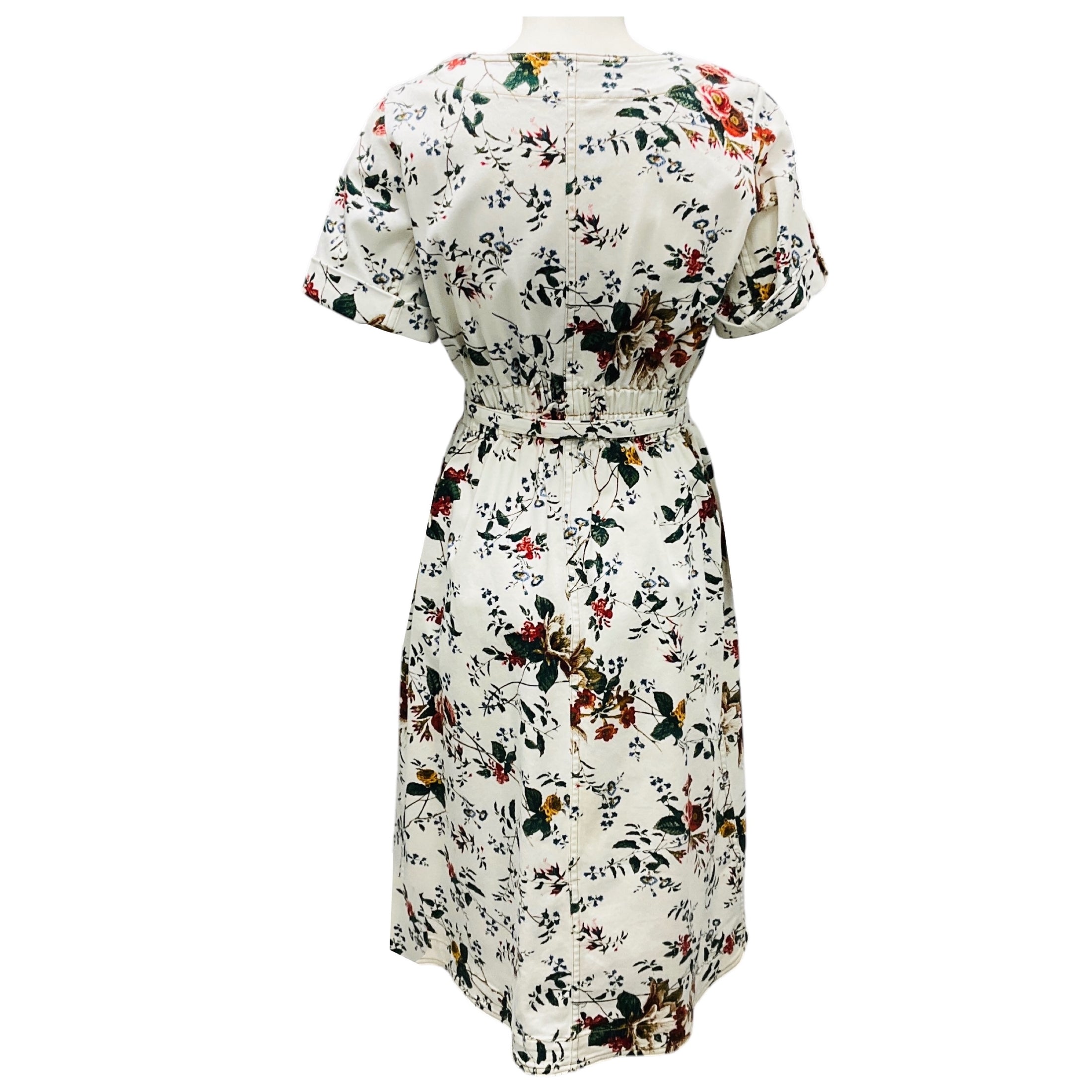 Erdem White Multi Floral Printed Short Sleeved Denim Midi Hannah Dress