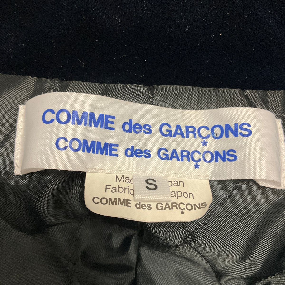 Comme des Garcons Navy Blue Button Front Mid-Length Velvet Coat