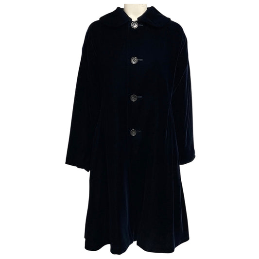 Comme des Garcons Navy Blue Button Front Mid-Length Velvet Coat
