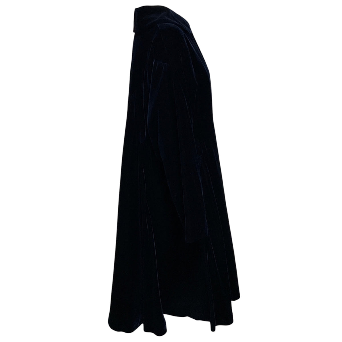 Comme des Garcons Navy Blue Button Front Mid-Length Velvet Coat