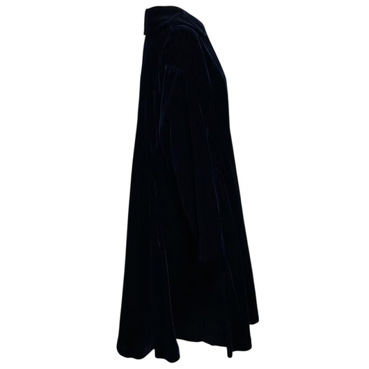 Comme des Garcons Navy Blue Button Front Mid-Length Velvet Coat