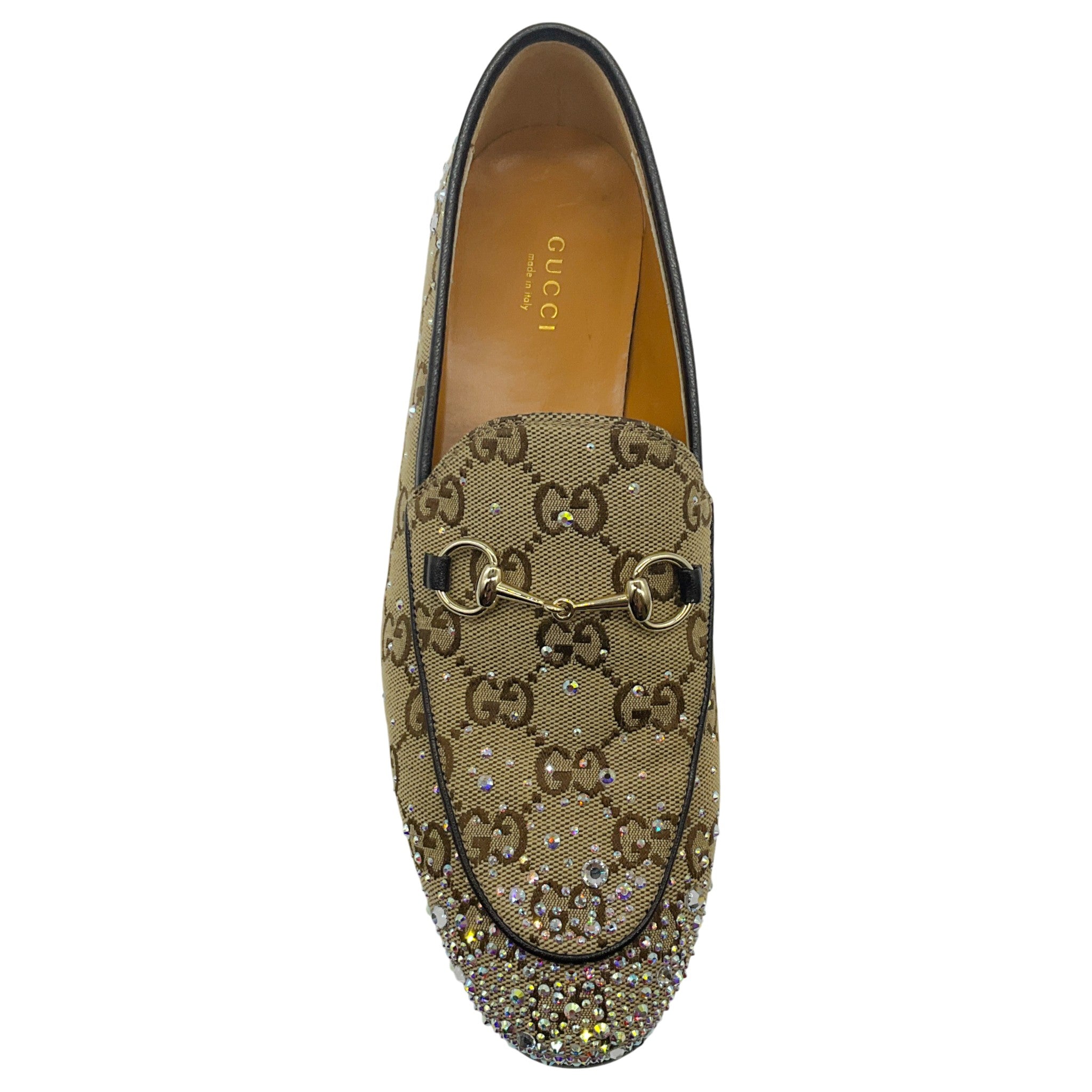 Gucci GG Logo Canvas Jordaan Embellished Loafers