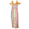 Load image into Gallery viewer, Gul Hurgel Pink / Yellow Multi Ruffled Linen Midi Dress
