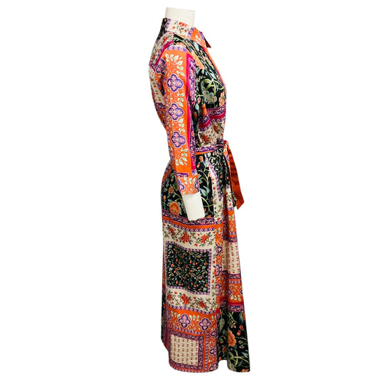 Evi Grintela Black / Orange / Purple Multi Printed Maxi Shirtdress with Belt