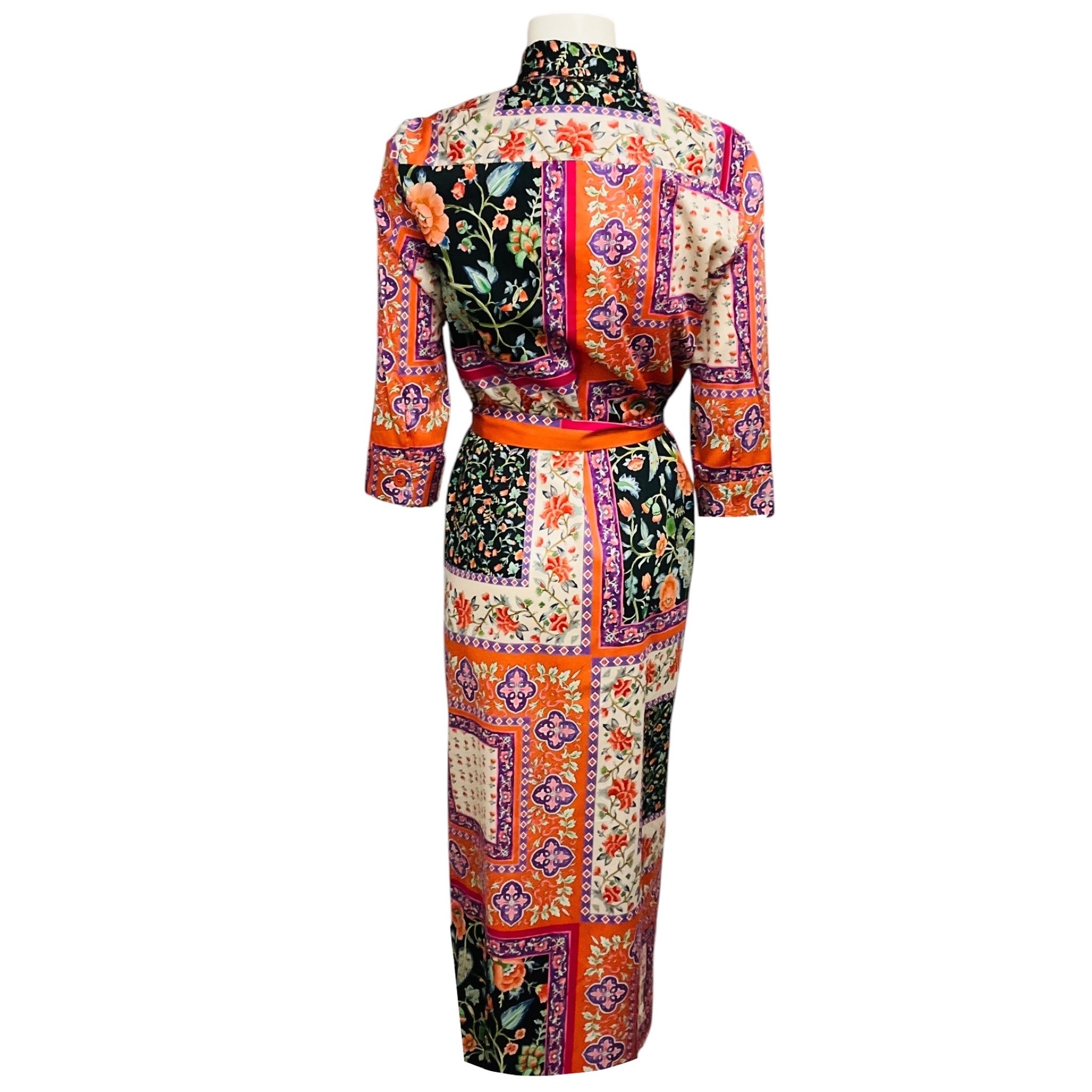Evi Grintela Black / Orange / Purple Multi Printed Maxi Shirtdress with Belt