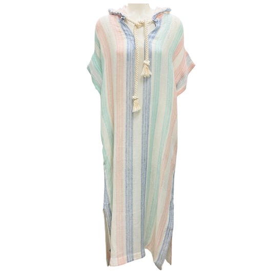 Lisa Marie Fernandez White / Pastel Multi Striped Hooded Linen Gauze Maxi Dress