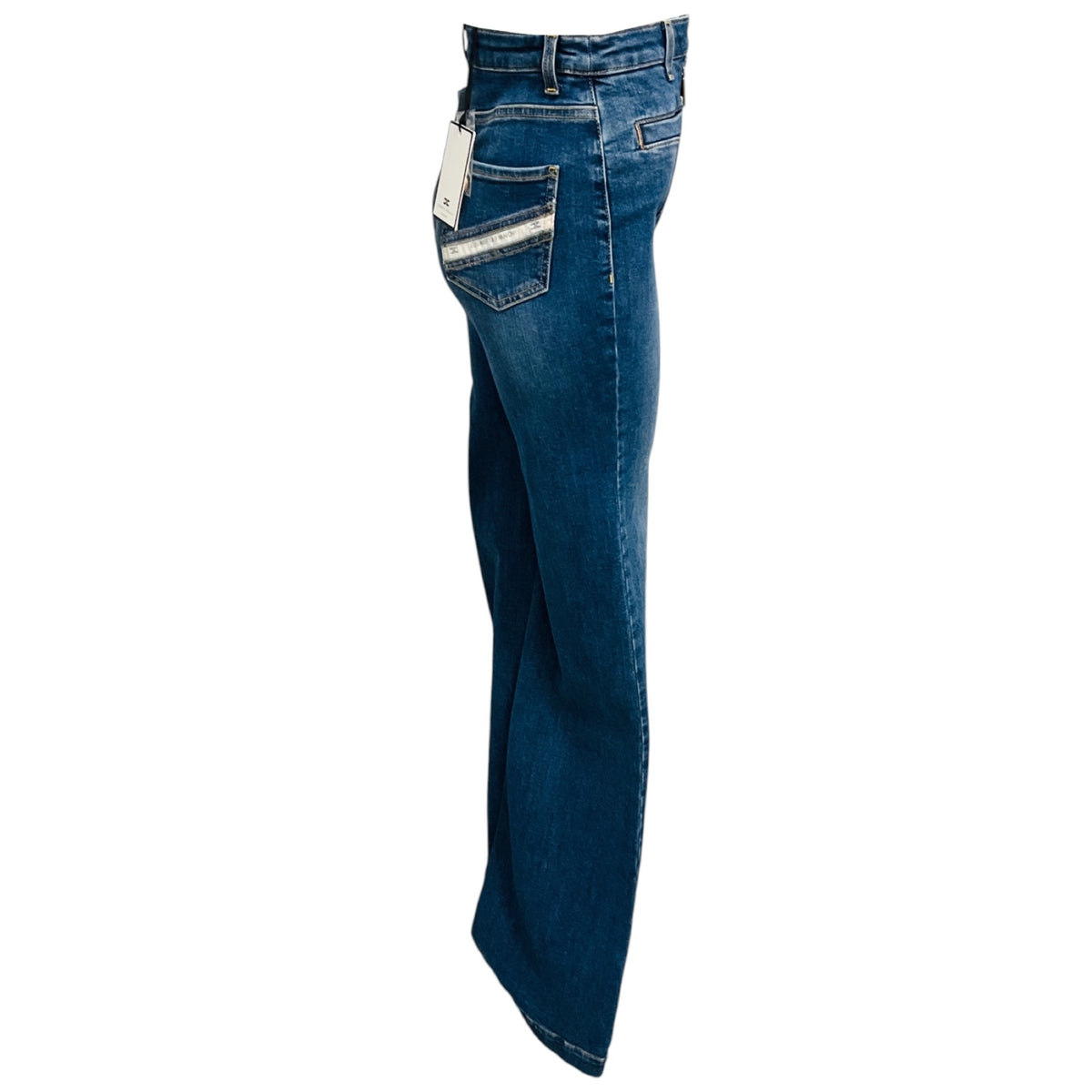 Elisabetta Franchi Blue Vintage Denim Bootcut Jeans with Zip NWT