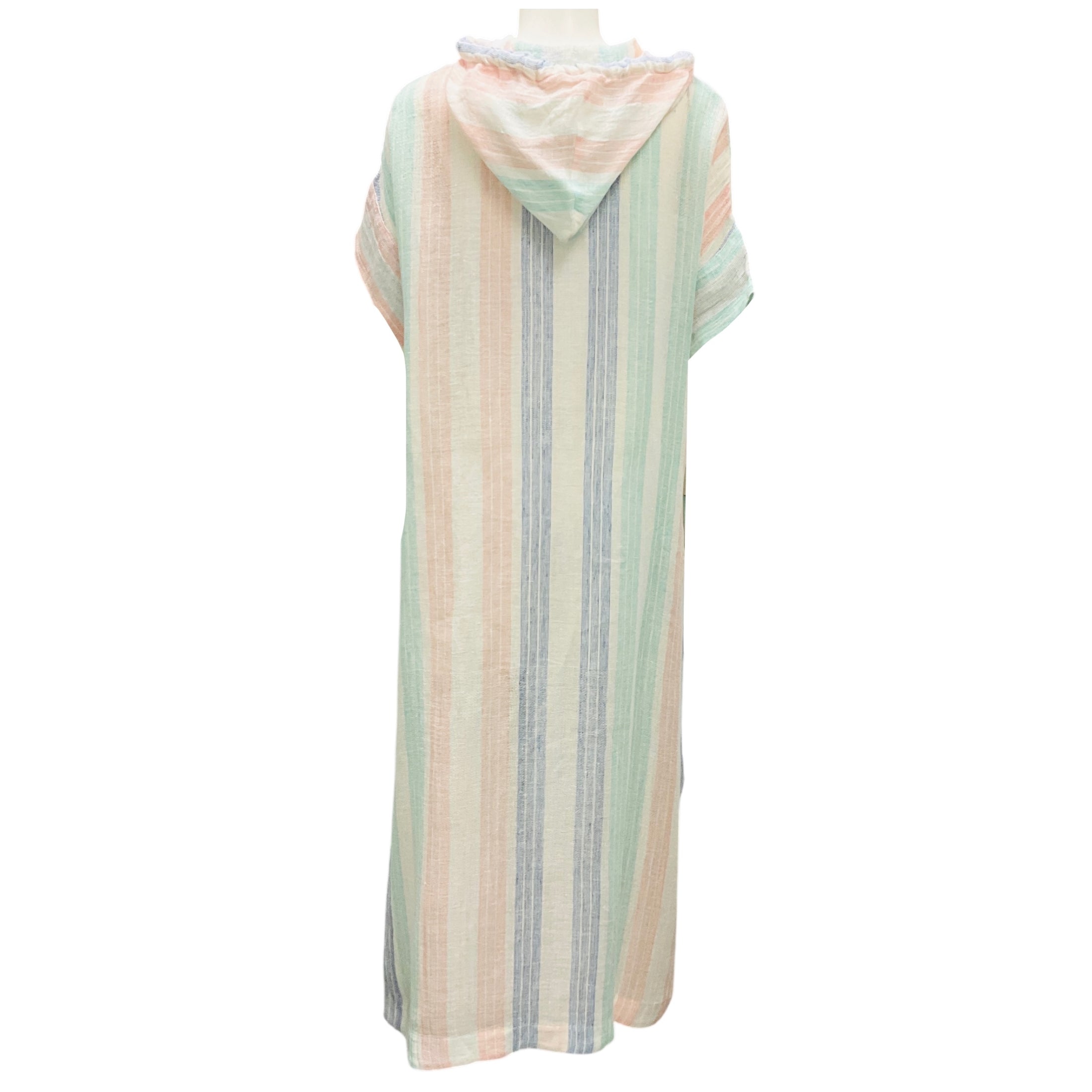 Lisa Marie Fernandez White / Pastel Multi Striped Hooded Linen Gauze Maxi Dress