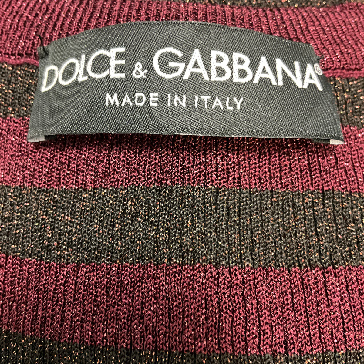 Dolce & Gabbana Burgundy Metallic Striped Knit Cardigan Sweater