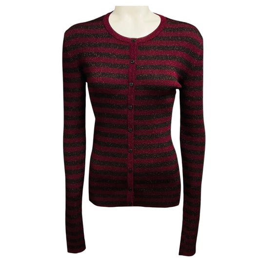 Dolce & Gabbana Burgundy Metallic Striped Knit Cardigan Sweater 