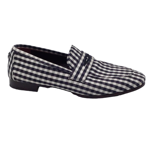 Bougeotte Black / White Plaid Print Canvas Flats / Loafers