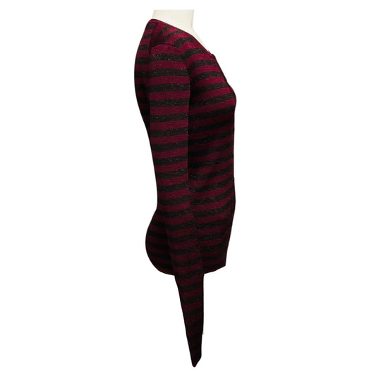 Dolce & Gabbana Burgundy Metallic Striped Knit Cardigan Sweater