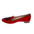 Load image into Gallery viewer, Miu Miu Red / Black Embroidered Crystal Embellished Satin Loafers
