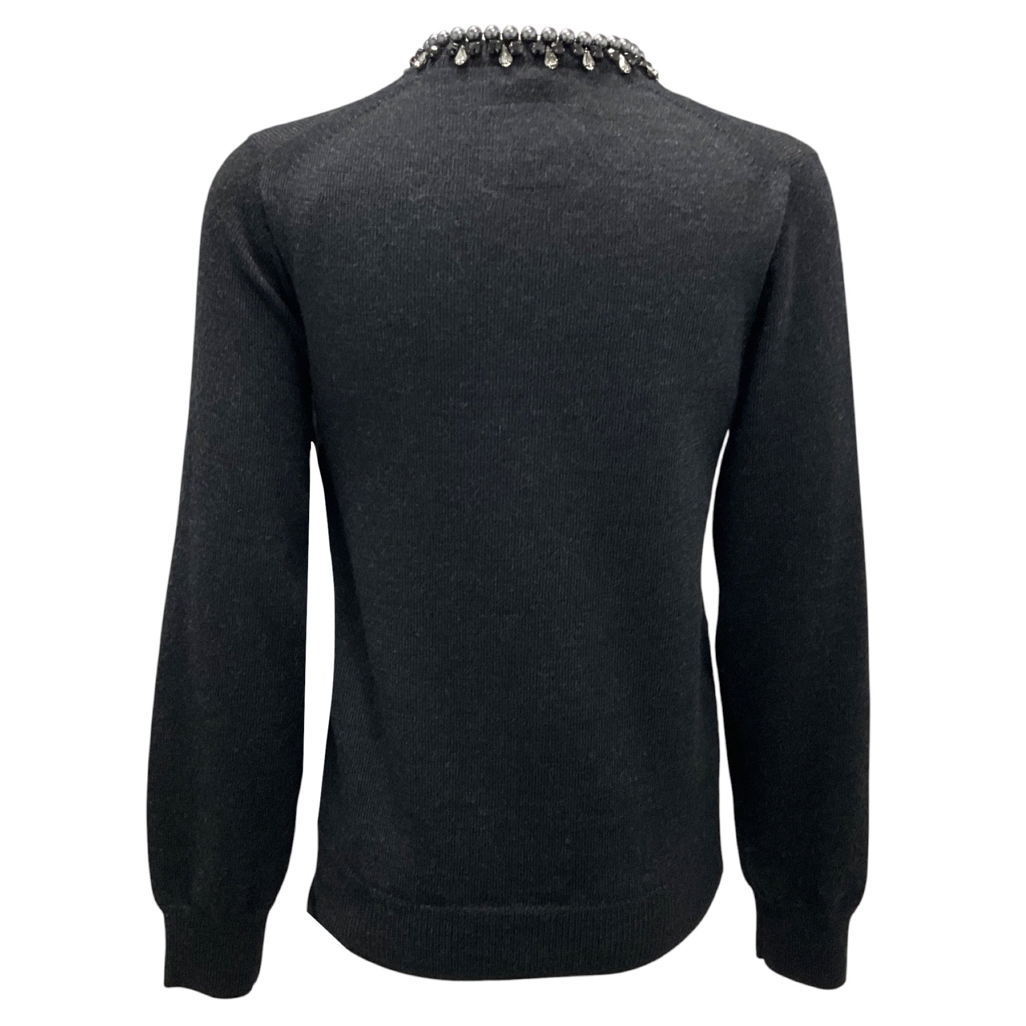 Sacai Dark Charcoal Grey Pearl Bijoux Decorative Knit Cardigan