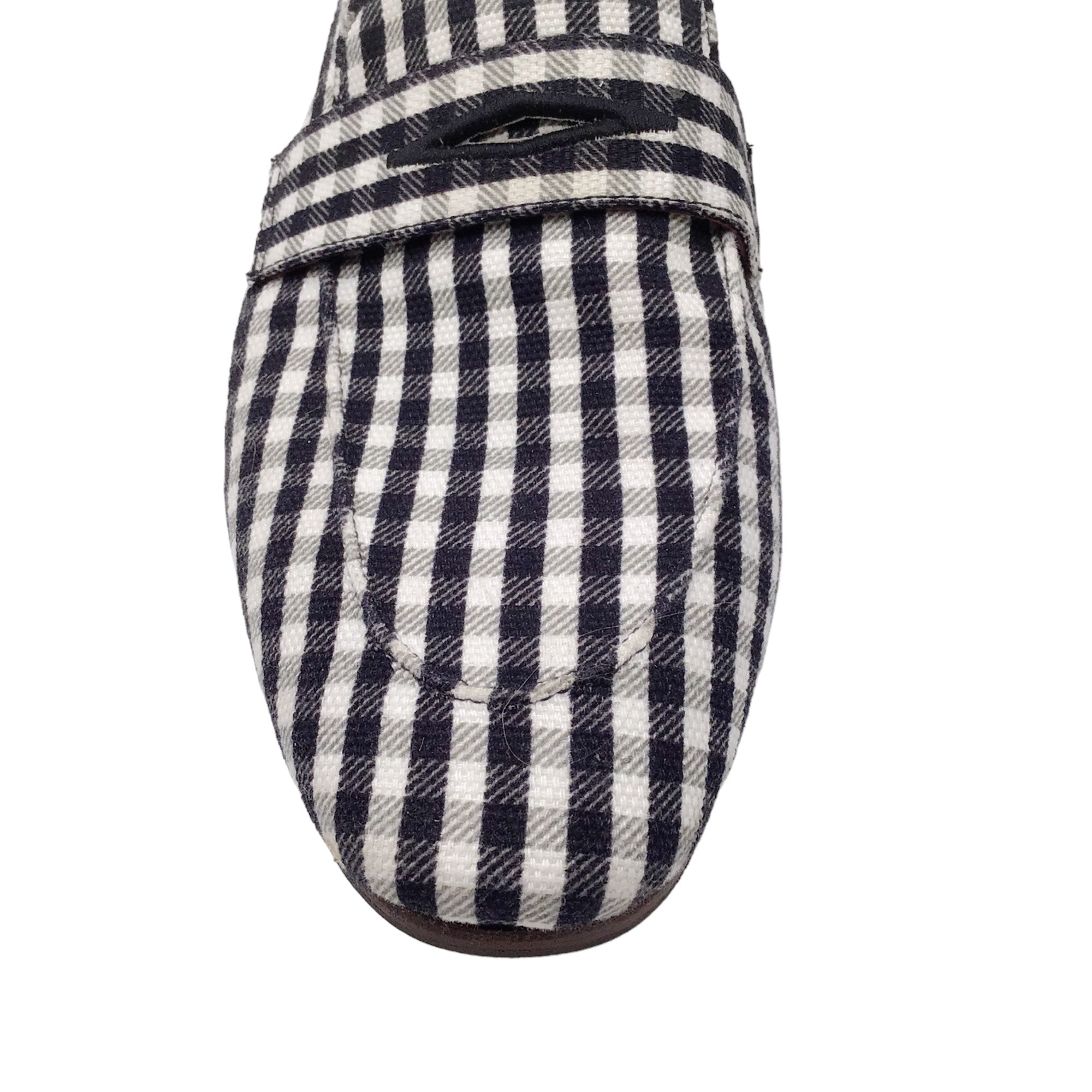 Bougeotte Black / White Plaid Print Canvas Flats / Loafers