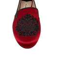 Load image into Gallery viewer, Miu Miu Red / Black Embroidered Crystal Embellished Satin Loafers
