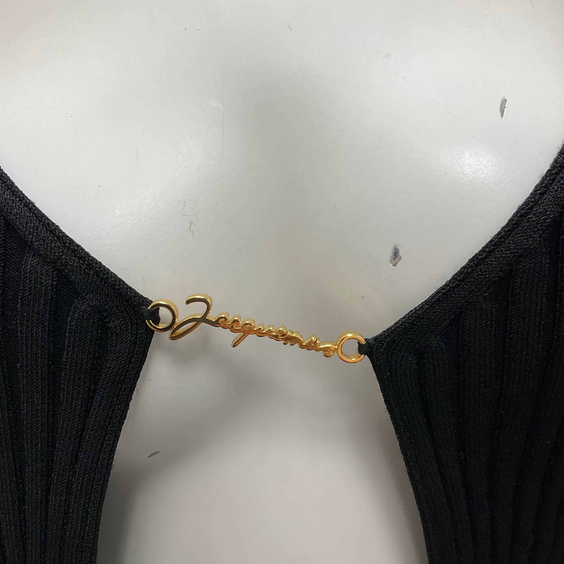 Jacquemus Black / Gold Script Nameplate Detail Cropped Ribbed Knit Sweater