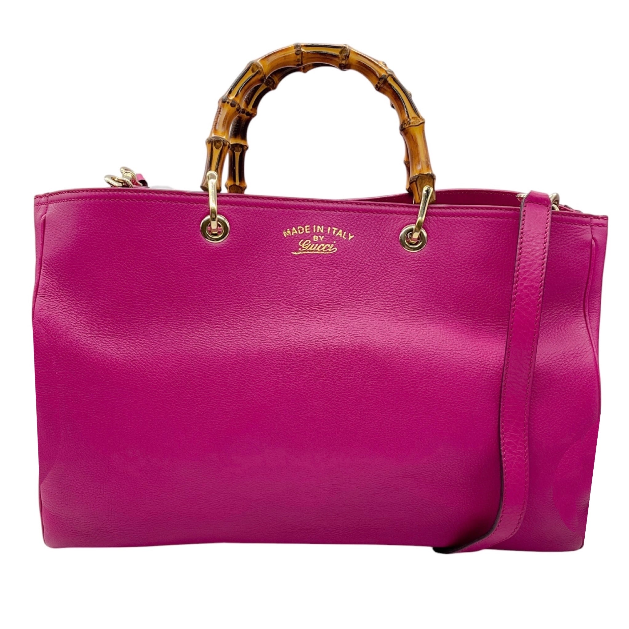 Gucci Bright Bougainvillea Pebbled Calfskin Large Bamboo Shopper Tote